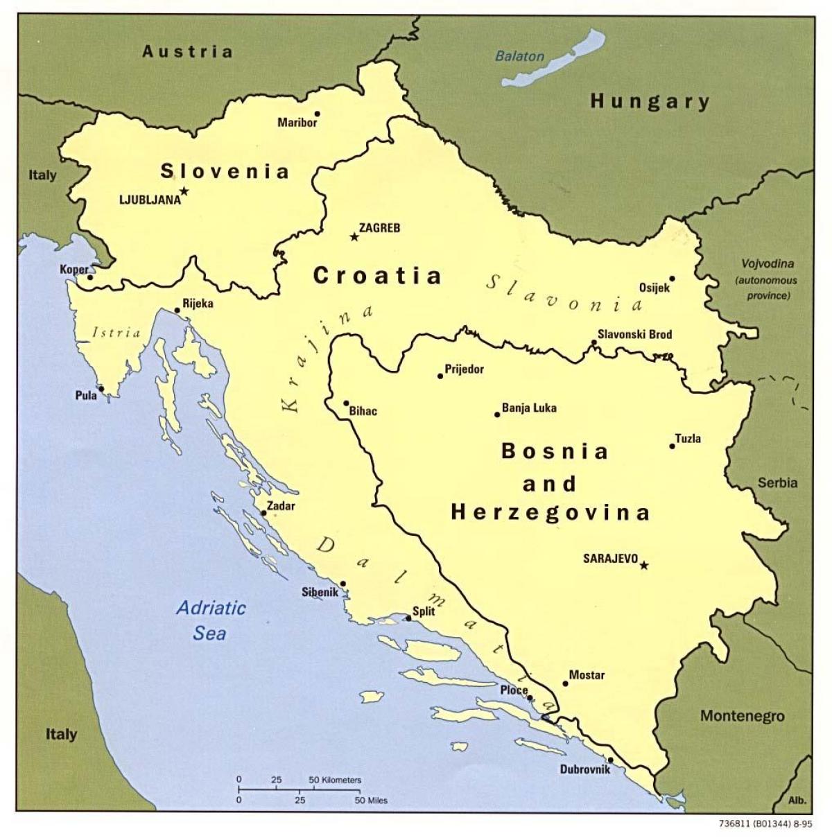 карта Боснії та Герцеговині і в сусідніх країнах