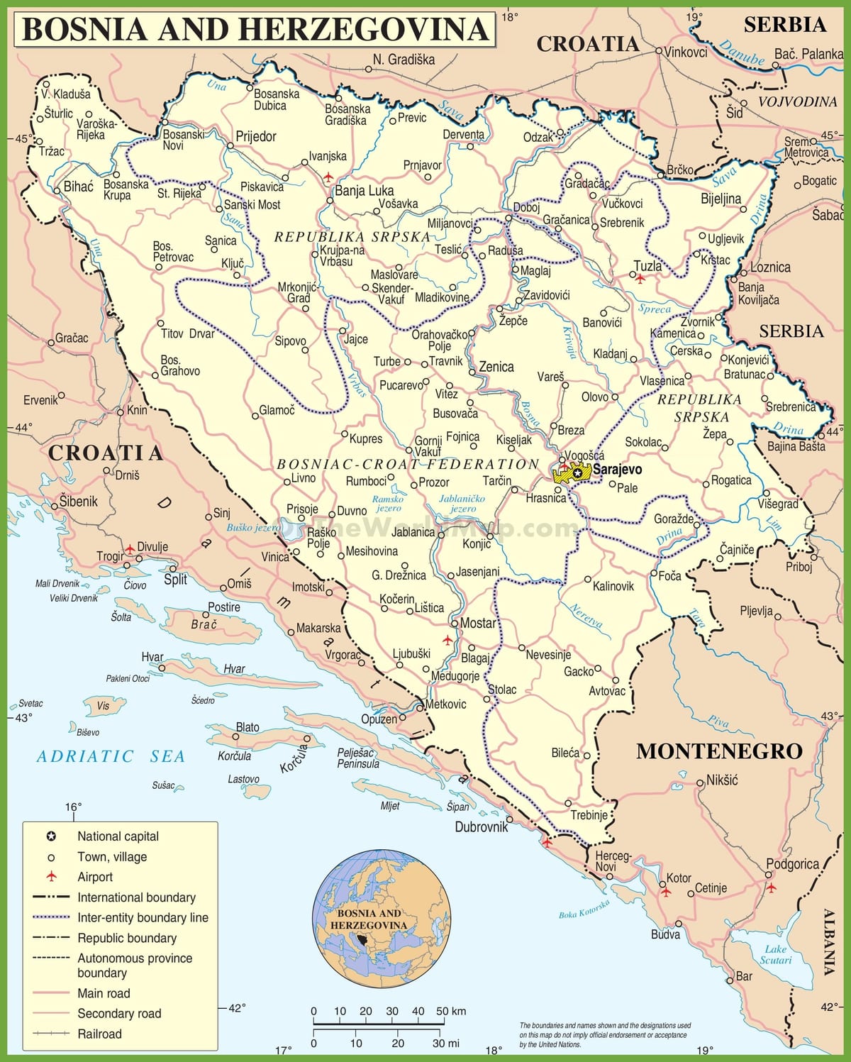 Карта Боснії дороги
