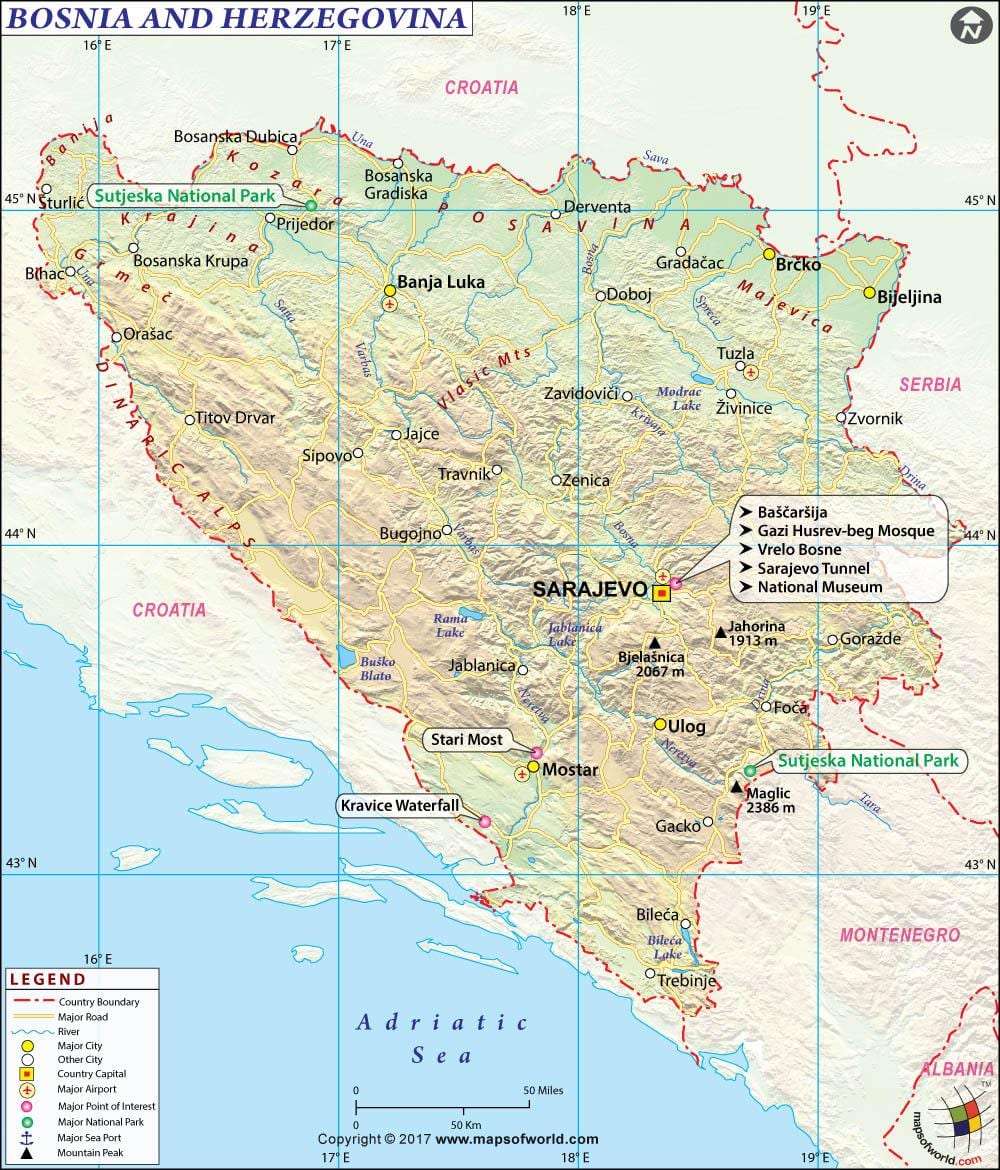 Карта країни Боснія